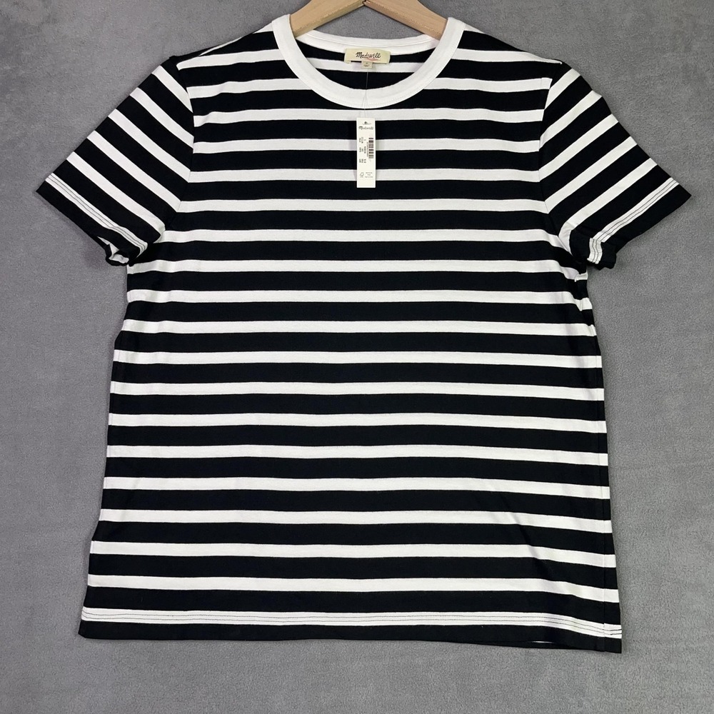 Madewell Perfect Crewneck Tee Womens Small Cotton Jet Black Striped NWT FLAW